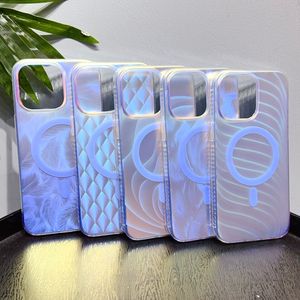Aurora Colorful Wave Magnetic Magnetic لحالات Magsafe أعلى عدسة واقية مضادة لـ IMD Drackproof Cover for iPhone 15 14 13 12 Pro 11 Max