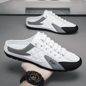 Sommaren 2023 halv tofflor för män trendiga herrar platt botten casual skor mjuka sula supportskor män sneakers zapatos de hombre y240125