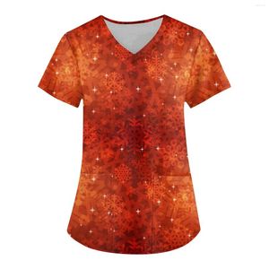 Magliette da donna Moda Scrub natalizi Top Uniformi Tasca Camicetta a maniche corte Scollo a V T-shirt uniformi Tees