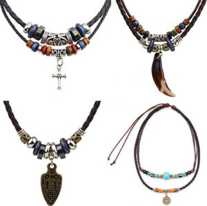 Vintage Men Pendant Necklaces Woven Genuine Leather Turquoise Beads Chain Elephant Indian Crescent South American Fashion Necklac30368008746