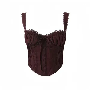 Kobiety z czołgów dla kobiet dom gini Rich Brown Lact Back Back Corset Camis Lace Up Top