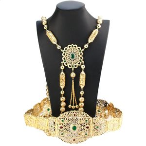 Sunspicems Bride Dress Caftan Belt Shoulder Chain Set Gold Color Algeria Morocco Women Wedding Jewelry Arabic Crystal Body Chain 240127