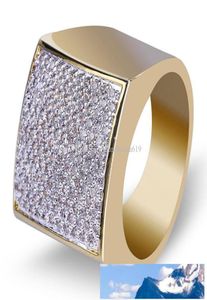 Hiphop CZ Rings For Mens Full Diamond Square Hip Hop Ring Gold Plated Jewelries 7606411