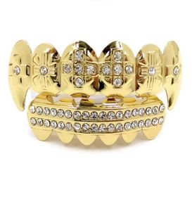 Hip Hop Grillz per uomo donna Street Fashion Bling Denti Zircone Denti Bretelle Rame Denti da vampiro Griglie dentali Gioielli per il corpo Access4044061