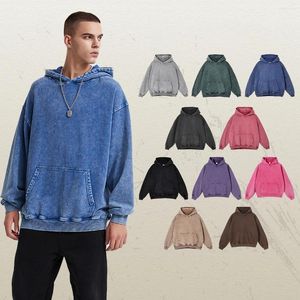 Men's Hoodies Vintage Batik Washed 420gsm Cotton For Men Unisex Solid Color Blank Heavy Fabric Loose Hip Hop Hooded Sweatshirts Y2k