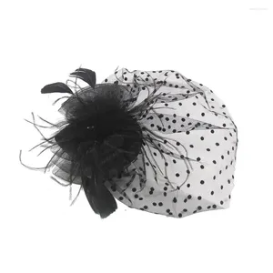 Berets Mesh Hair Fascinator Elegant Retro Hat With Dot Print Feather Headpiece For Women Brides Wedding