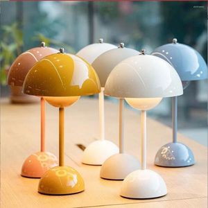 Lâmpadas de mesa modernas cogumelo flor bud recarregável led mesa noite para quarto jantar toque luz simples decoração hoom