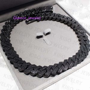 Hip Hop -rappare Mossanite Necklace Jewelry VVS Sterling Sier 20mm Black Diamond Moissanite Cuban Link Chain