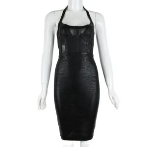 Lässige Kleider S-XL Damenmode 2024 Schwarz Goldfolie Ärmellos Neckholder Bandage Sexy Bodycon Mini Länge Druckkleid Geburtstag