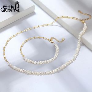Effie Queen 14K Gold Natural Freshwater Pearl Choker Halsband för kvinnor 925 Silver Paper Clip Link Chain Necklalacs Jewelry GPN13 240118
