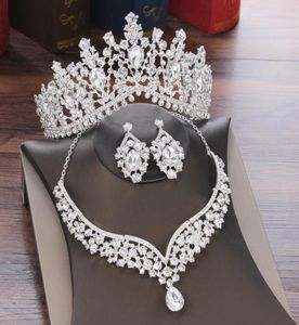 Baroque Crystal Water Drop Bridal Jewelry Sets Rhinestone Tiaras Crown Necklace Earrings for Bride Wedding Dubai Jewelry Set C10033116378