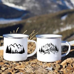 Mugs Forest Mountain Printed Mug Creative Coffee Tea Cup Original Drinkware Personalized Gift Stainless Steel Beer Friends