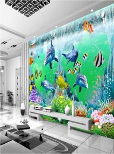 Papel de parede 3d personalizado po não tecido mural oceano corais golfinho peixe decoração pintura murais de parede 3d papel de parede para paredes 3 54593512867