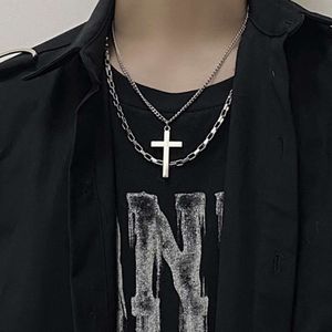 Mens summer titanium steel trend hip-hop personality Cuba high street double layer box chain senior womens cross necklace