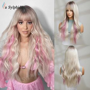 Temu Duoduo Longo Cabelo Encaracolado Peruca Feminina Franja Rosa Branco Ouro Rosa Net Conjunto de Cabeça Cheia Peruca Longa