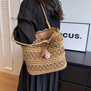 Shoulder Bags Fasion Large Capacity Straw Tote Bag Designer ollow Out Women andbag andamde Woven Soulder Beac Casual PurseH24219