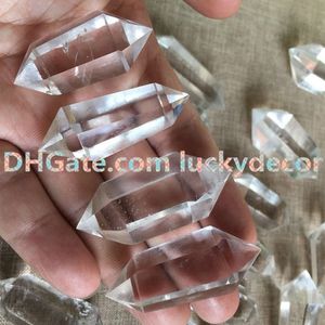 5PC Bacchetta prisma a punto di cristallo di quarzo trasparente lucido Bacchetta a doppia terminazione Cristallo di rocca bianco naturale Meditazione di guarigione minerale di quarzo 334S