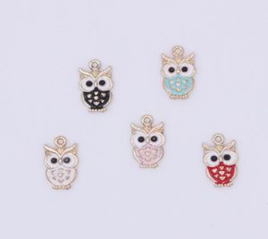 200PCSlot Owl Charms Pendant Bird Charm Enamel OWL Gold Plated Charm DIY Findings 5 Colors6769781
