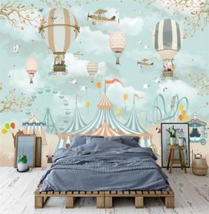 Stor 3D -tapeter Cartoon Air Balloon Airplane Animal Pup Circus Playground Bakgrund Vägg 3D WALLPAP MAURA7009046706311