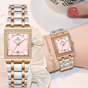 Wwoor Elegant Women's Watch Original Diamond Ladies Dress Watches Luxury rostfritt stål Vattentät datum kvarts armbandsur reloj 240131