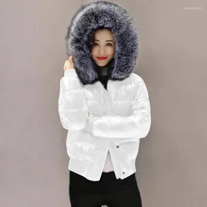 Trench da donna Moda bianco puro femminile Piumino corto Parka 2024 Cappotto invernale con cappuccio per donna Lucido impermeabile verso il basso