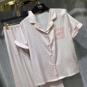 Mulheres sleep lounge designer verão casual pijamas senhoras rosa manga curta calças pijamas conjunto cetim confortável sleepwear casa usar duas peças