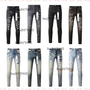 Designer for Mens Purple Brand Jeans Skinny Motorcycle Trendy Ripped Patchwork Hole All Year Round Slim Legged