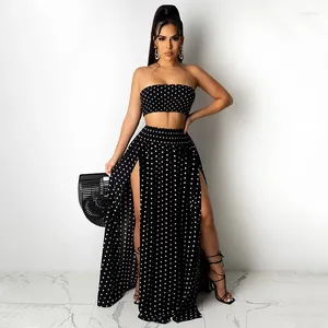 Work Dresses Women 2024 Summer Fashion Dot Printed Vest Tops Long Skirt Beach Vacation Two Piece Matching Sets Outfits