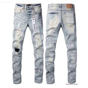 Fioletowa marka fioletowe dżinsy męskie dżinsy High Street Blue Broken Hole Dżinsowe spodnie w trudnej sytuacji Slim Fit Spodni hurtowe 2 sztuki 10% Dicount 3569