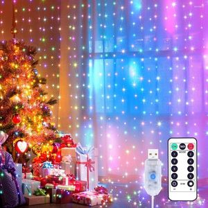 Strängar LED Curtain Garland Fairy String Lights Festival Jul dekoration USB Fjärrkontroll Holiday Lighting Party Wedding Decor