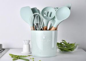 New Colorful Silicone Utensil Set With Wooden Handle Cooking Tools Spoon Brush Ladle Nonstick Cookware8265914