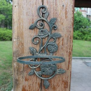 Suporte de vaso de flores em ferro fundido, 2 peças, verde escuro, cesta de planta, bandeja em forma de flor, suporte de parede para jardim ao ar livre, varanda 257z