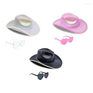 Berets świetliste kowbojowy kostium czapki Zestaw Zachodu LED szerokie grzbiet kształt serca okulary przeciwsłoneczne dla dorosłych imprezowe akcesoria 2PCS