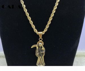 CARA0009 CARA new Gothic Jewelry Retro Punk Skeleton Charm Pendant Stainless Steel The Death Grim Reaper Necklace For Men hiphop N3417209