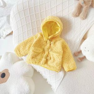 Piumino per bambini Ragazze in pile Solido a maniche lunghe Giacche in cotone con cappuccio 1-6 anni Bambini Autunno Inverno Versatile Cappotto imbottito giallo