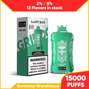 Happ Vape Bar Puff 15000 cigarros eletrônicos descartáveis ​​Vape Puff 12k 2% 5% 20ml Pod pré-preenchido Bobina de malha Vaper com Eliquid e display de bateria