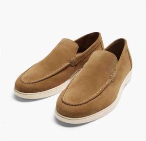 Summer Walk Loafer Suede Loafers Plain Upper Chunky Sole Calf Leather Mens Outdoor Comfort Slip On Flats 38-46Box Factory Sale