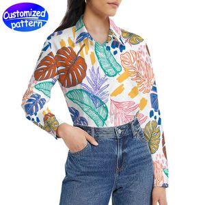 Camicia personalizzata a maniche lunghe da donna modello a trasferimento termico ad alta definizione moda casual tutto-fiammifero top da donna confortevole morbido vero velluto 208g bianco