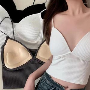 Camisoles tanques com decote em v colheita topos sutiã feminino sem costura sexy push up colete lingerie confortável sutiã estofamento roupa interior feminina camisola