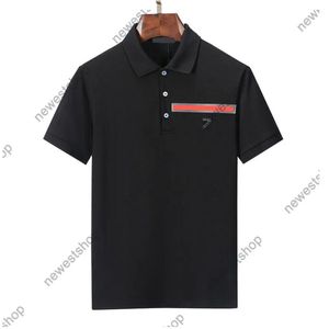 24SS Europa Itália Mens Polo Camisas High Street Manga Curta Red Stripe Imprimir Lapela Polos Camisa Mulheres Mens Designers de Moda Luxo Camisetas