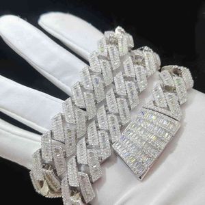 Moissanit-Kette, Iced Out-Kette, kubanische Gliederkette, Hip Hop, feiner Schmuck, Baguette-Diamant-Herren-Halskette, Sterlingsilber, vollständig Vvs-Moissanit, Luxus-Designer-Schmuck