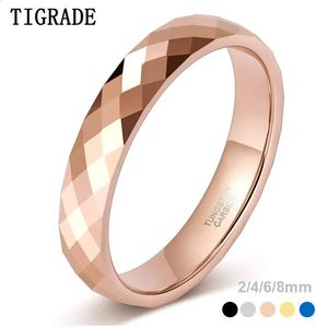 Tigrade 2468mm Facettered Edge Tungsten Wedding Rings Rose GoldblackGold Color Engagement Band för Women Men Comfort Fit 240219