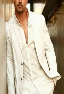 Ivory White Linen Summer Beach Wedding Suits for Men Casual Man Groom Party Prom Custom Made Street Wear Blazer 2204112939695