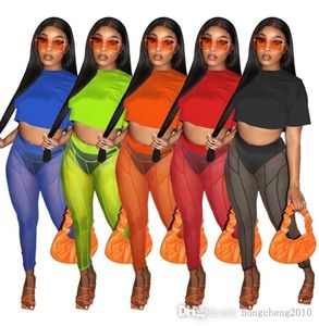 2022 Designer Tracs for Women Sexy siath Sheer Yoga Pants T Shirt dwuczęściowy zestaw pępka Odsłanione ubranie w klubie nocnym 5786584