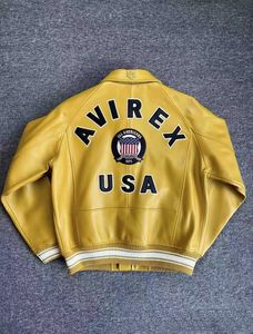 Marka czerwona żółta kurtka bombowca USA rozmiar Avirex Casual Gruby skórzany garnitur do owczej skóry fajne kurtki Top Varsity Jacket Vintage skórzana kurtka 7478