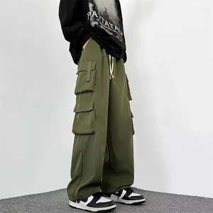 Men's Pants 2024 Men Outdoor Multiple Pockets Cargo Spring Casual Drawstring Baggy Wide-leg Trousers Hip Hop Fashion Pantalones