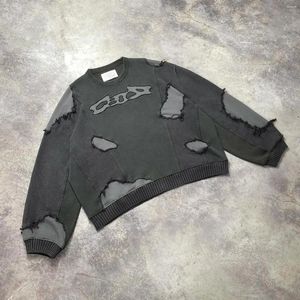 Herrtröjor överdimensionerade tröja kvinnorpunk goth jumper pullover y2k tröjor lapptäcke rippade långärmad tröja harajuku streetwear