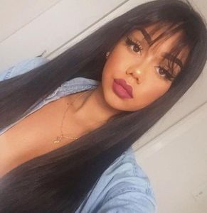 Human Hair Wig With Fringe With Baby Hair Virgin Brazilian Cheap Full Wig With Bangs Glueless Brazilian Lace Wigs Fringe For Black6753838