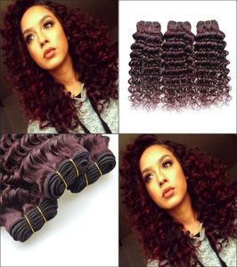 4Pcs lot 100g Brazilian Deep Wave Red Human Hair Extensions Burgundy Curly Hair Weaves 99J Red Colored Curly Hair5819368