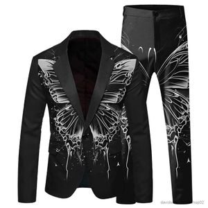 Męskie garnitury Blazery 2 -częściowe sukienkę Męskie Mens Vintage Printed Pocket Lap Button Kurt Suit Men Y2K Trendy Retro Elastyczne kwiatowe męskie Blazers Suit